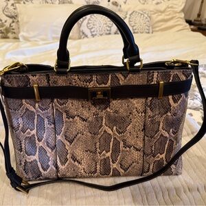 Stylish Snake Print Satchel with Black Accents